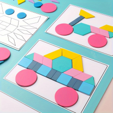  180db-os fa építőkocka - Tangram alakú puzzle készlet puzzle, kirakós