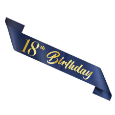 18 th Happy Birthday feliratú vállszalag - sötétkék - 10x160 cm ajándéktárgy