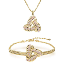 18k arannyal bevont elegáns ékszerszett (nyaklánc+karkötő) pink színű cirkónia kristályokkal (0101.) ékszer szett