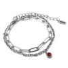  1 Piros kristályos charmos rozsdamentes acél dupla karkötő, ezüst színű