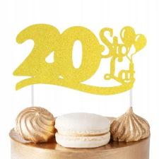 20. SZÜLETÉSNAPI TORTA TOPPER ARANY CSILLOGÁS A SZÜLETÉSNAPI BULIHOZ party kellék