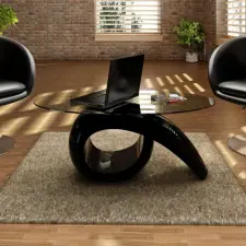  240432 Coffee Table with Oval Glass Top High Gloss Black bútor