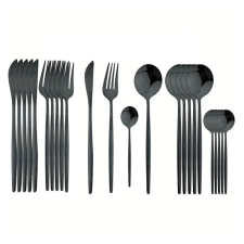  24 részes evőeszköz készlet, rozsdamentes acél - Fekete 601099521763851-F tányér és evőeszköz