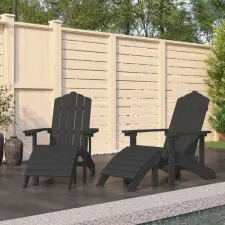  2 db antracitszürke HDPE kerti adirondack szék lábtartóval kerti bútor