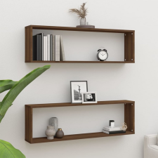2 db barna tölgyszínű szerelt fa fali kockapolc 100x15x30 cm bútor