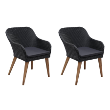  2 db fekete polyrattan kültéri szék párnával kerti bútor