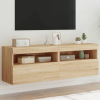  2 db sonoma-tölgy színű fali TV-szekrény LED-del 60x30x40 cm