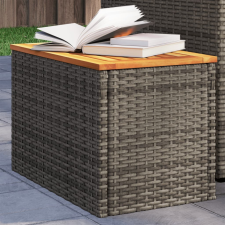 2 db szürke polyrattan és tömör fa kerti kisasztal 55x34x37 cm kerti bútor