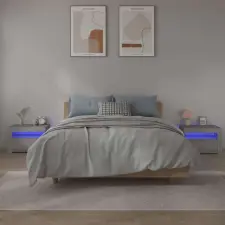  2 db szürke sonoma színű éjjeliszekrény LED-ekkel 60x35x40 cm bútor
