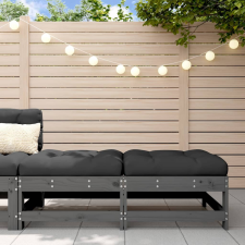  2 db szürke tömör fenyőfa kerti lábzsámoly párnával kerti bútor