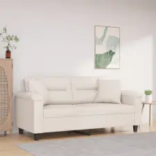  2 személyes bézs mikroszálas szövetkanapé párnákkal 140 cm bútor