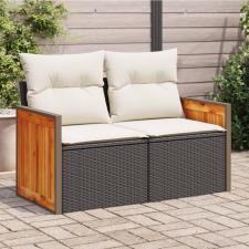 2 személyes fekete polyrattan kerti kanapé párnával kerti bútor
