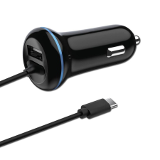 2go USB / USB-C Autós töltő - Fekete mobiltelefon kellék
