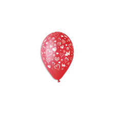 30 cm-es szíves piros printelt léggömb 10 db/cs - 328332 party kellék