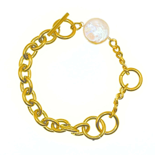  316L kubai lánc karkötő, gyöngy medállal - 18k arany bevonattal karkötő