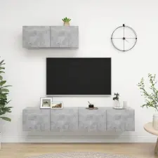  3 db betonszürke szerelt fa TV-szekrény bútor
