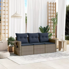  3 db szürke polyrattan kerti kanapégarnitúra párnákkal kerti bútor