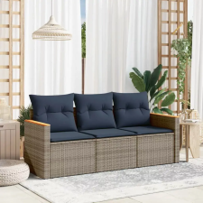  3 db szürke polyrattan kerti kanapégarnitúra párnákkal kerti bútor