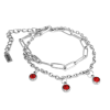  3 Piros kristályos charmos rozsdamentes acél dupla karkötő, ezüst színű
