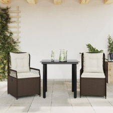 3 részes barna polyrattan kerti étkezőgarnitúra párnával kerti bútor