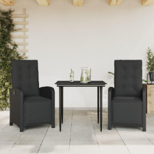 3 részes fekete polyrattan bisztrógarnitúra párnával kerti bútor