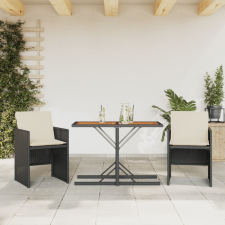  3 részes fekete polyrattan bisztrógarnitúra párnával kerti bútor