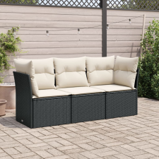 3 részes fekete polyrattan kerti ülőgarnitúra párnával kerti bútor