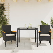 3 részes fekete polyrattan/üveg kerti étkezőgarnitúra párnákkal kerti bútor