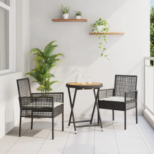  3 részes kert bistró szett párnákkal fekete poly rattan kerti bútor