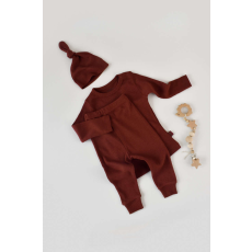  3 részes készlet: hosszú ujjú blúz, hosszú nadrág és organikus és modális pamut sapka - BabyCosy tégla (méret: 12-18 hónap)
