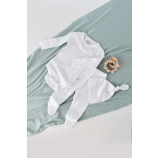  3 részes készlet: hosszú ujjú test, hosszú nadrág csizmával és sapkával organikus és modális pamutból - Fehér, BabyCosy (Méret: 6-9 hónap)
