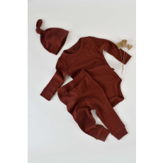  3 részes készlet: hosszú ujjú test, hosszú nadrág és organikus és modális pamut sapka - Brick, BabyCosy (méret: 3-6 hónap)