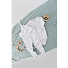  3 részes készlet: hosszú ujjú test, hosszú nadrág és organikus és modális pamut sapka - Fehér, BabyCosy (Méret: 6-9 hónap)