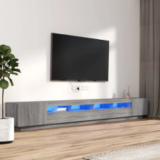  3 részes szürke sonoma színű fa TV-szekrény szett LED-lámpákkal bútor
