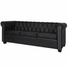  3 személyes fekete Chesterfield műbőr kanapé bútor