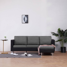  3 személyes fekete műbőr kanapé párnákkal bútor