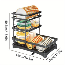  3 Szintes edény csepegtető állvány konyhai tároló és szárító rendszerrel konyhai eszköz