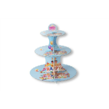3 szintes kék Happy Birthday karton muffin állvány sütés és főzés