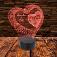  3D LED lámpa - Szív egyedi nevekkel világítási kellék