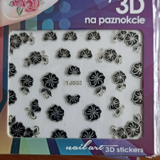 3D matrica - TJ032 (virág-ezüst-fekete) körömdíszítő