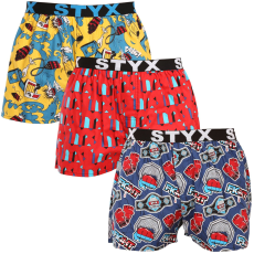 3PACK férfi bő szárú boxeralsók Styx art sportos gumipánt többszínű (3B15690) L
