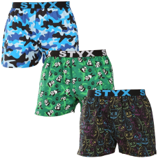 3PACK férfi bő szárú boxeralsók Styx art sportos gumipánt többszínű (3B18023) M