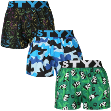  3PACK gyermek bő szárú boxeralsók Styx art sportos gumipánt többszínű (3BJ18023) 4-5 éves