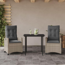  3részes világosszürke polyrattan kerti étkezőgarnitúra párnával kerti bútor