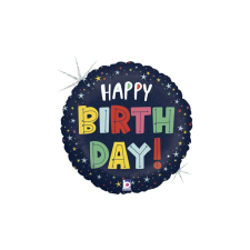 45 cm-es csillagos Happy Birthday hologramos fólia lufi party kellék