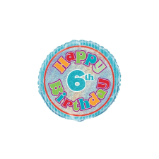  45 cm-es Happy 6th Birthday prizmás fólia lufi party kellék