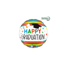  45 cm-es Happy Graduation színes csíkos fólia lufi party kellék