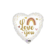 46 cm-es fehér szív Love you szívárványos-szíves fólia lufi party kellék