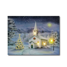  4 +24 LEDes világító falikép karácsonyi templom 40x30cm grafika, keretezett kép