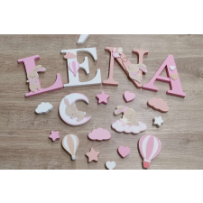  4 betűs Nyuszis díszítésű dekorbetű szett, választható névvel, színnel gyerekszoba dekoráció